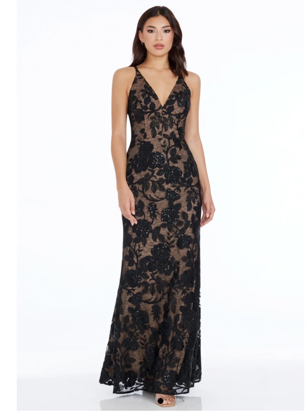 Dress the Population Sharon Gown v Neck, Mermaid black lace gold sequins NWT - Picture 10 of 10